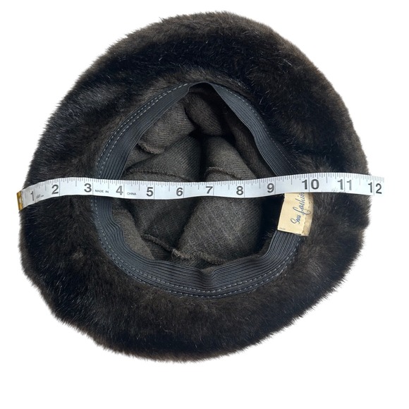 Sears Fashions Vintage Faux Fur Bucket Hat‎ Black Winter Warm Cozy Union made main image 7